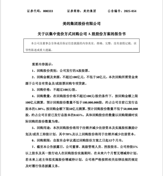 门户网配资 最高100亿元，美的拟用再贷款资金回购股票