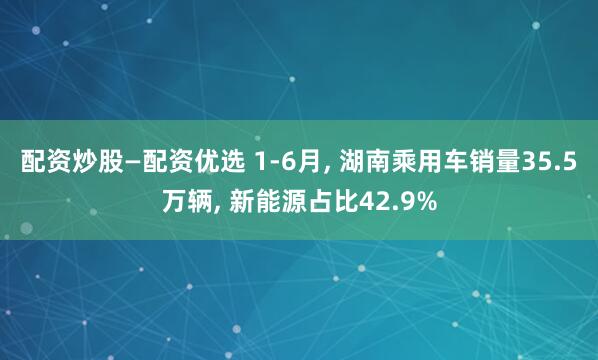 配资炒股—配资优选 1-6月, 湖南乘用车销量35.5万辆, 新能源占比42.9%